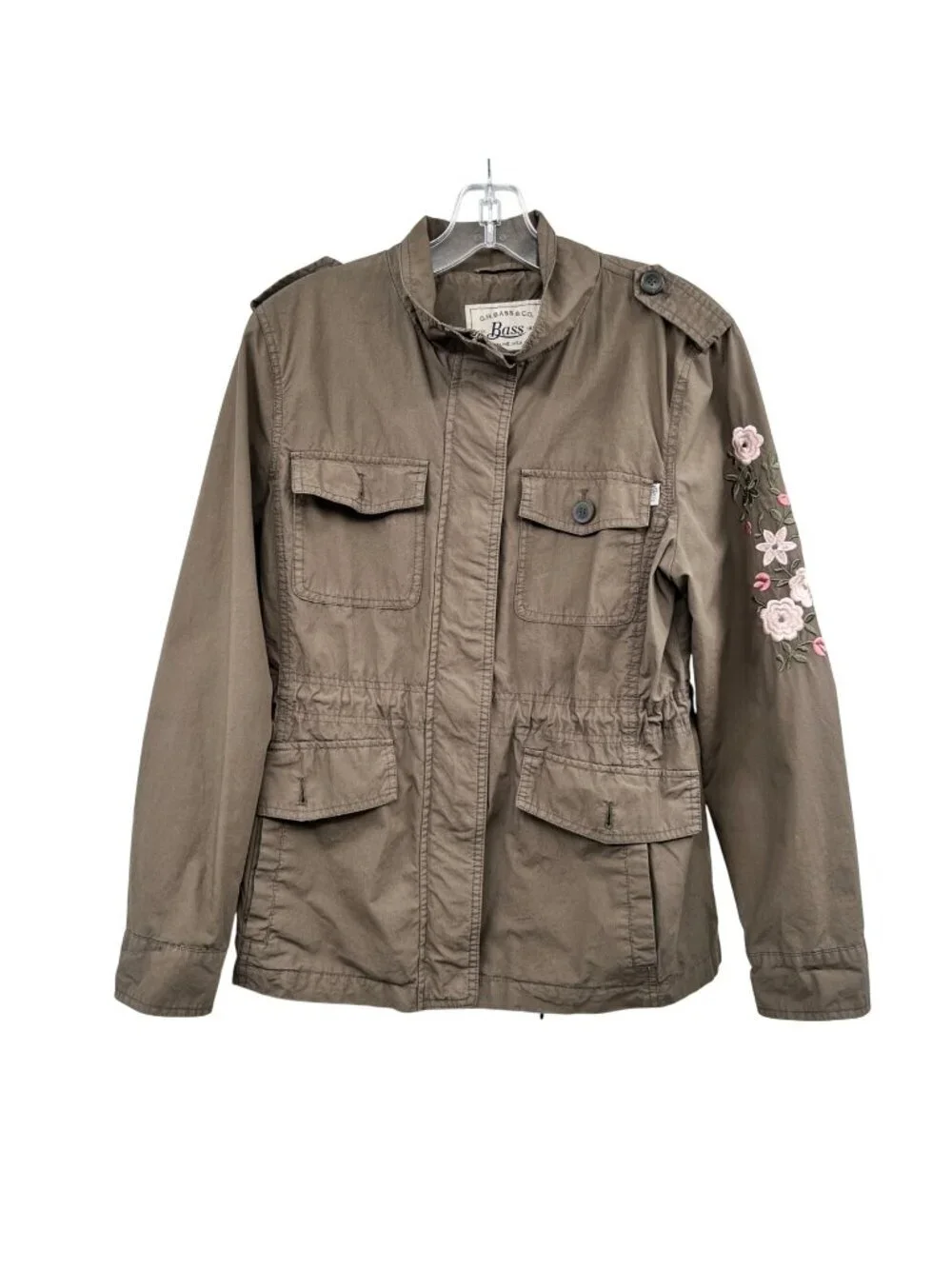 G.H. Bass & Co Womens Utility Anorak Jacket Embroidered Full Zip Green/Multi LP